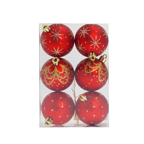 Gule plast. červené ornament mix s/6 8cm