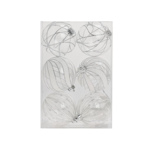 Gule plast. číre/str/bie ornament mix s/6 8cm