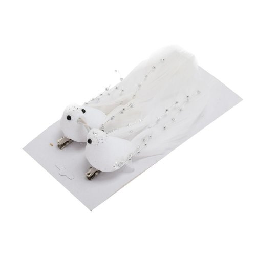 Vtáčiky biele na štipci s/2 13*3*4,4cm - Vianočné dekorácie a ozdoby