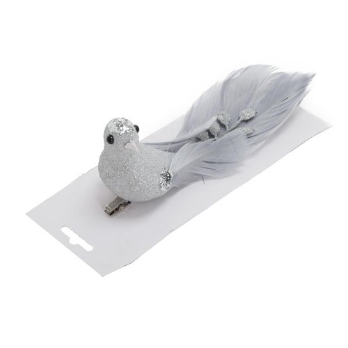 Vtáčik strieborný na štipci 19*5,5*7cm