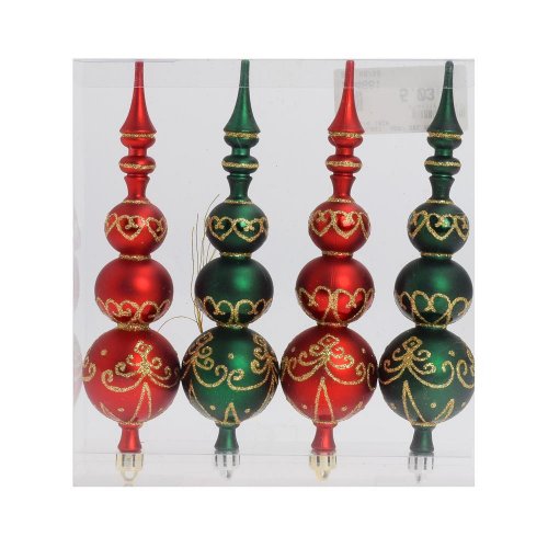 Gule plast. čer/ zel mat ornament s/4 18cm