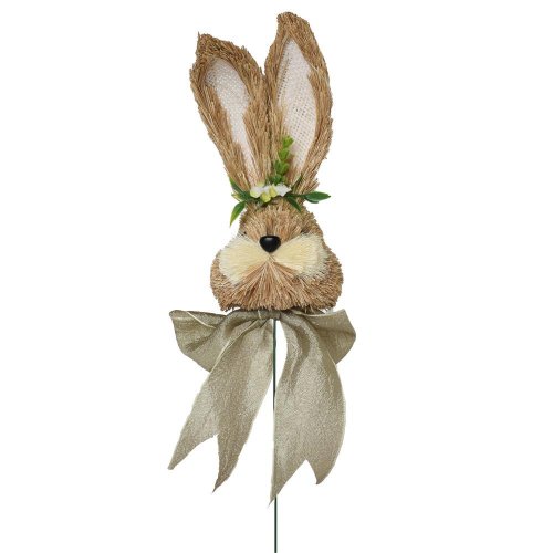 Zápich zajac s mašľou slama 6x5x30cm