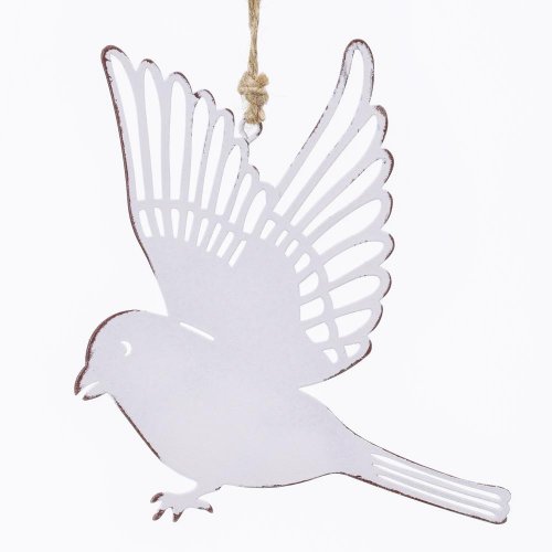 Záves vtáčik kovový biely 13x12,5x0,2cm