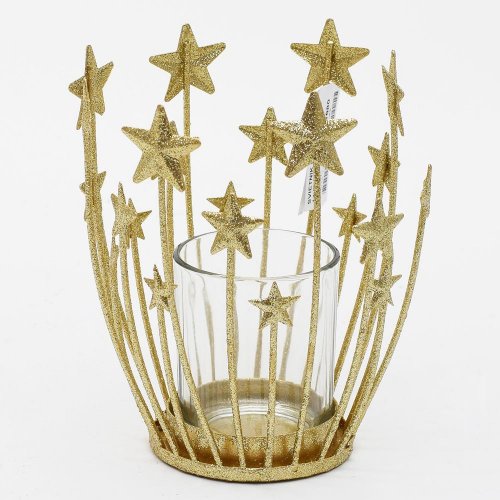 Svietnik hviezdy zlaté 9,5x9,5x12cm - Vianočné dekorácie a ozdoby