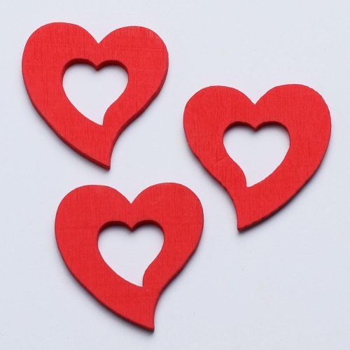 Výrez srdce drev.červené s/40 3cm super cena