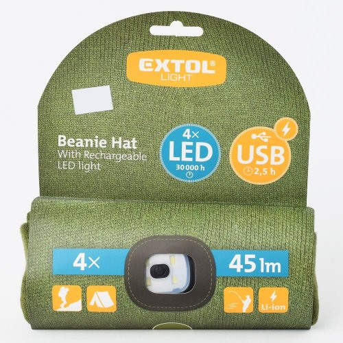 Pevnácenačiapka s čel., zelená 4x led,45lm, 300amh usb nabíjanie