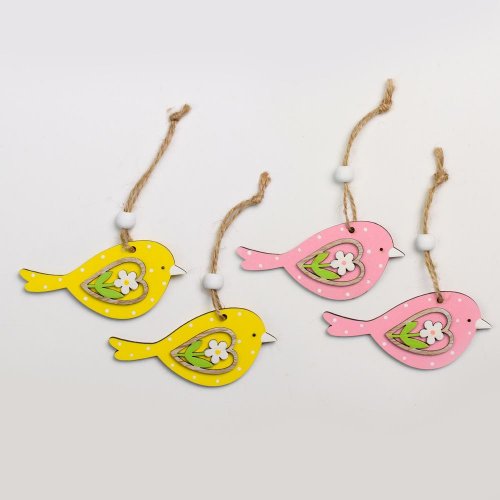 Vtáčik záves drevo  s/2 mix f 6.5x10.5cm - Veľkonočné ozdoby