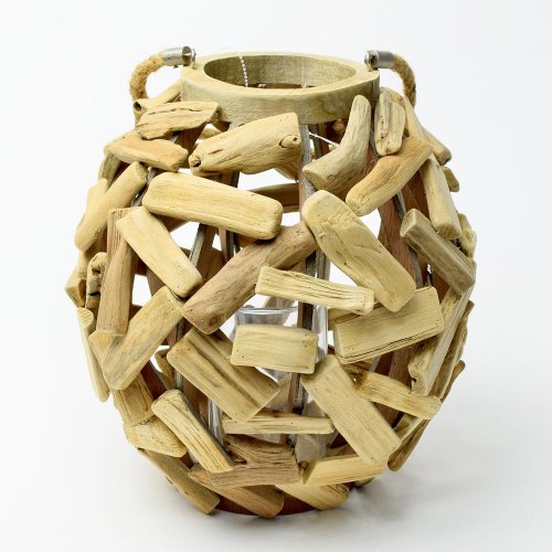 Záves lampáš guľa drevo natur 28x28x30cm