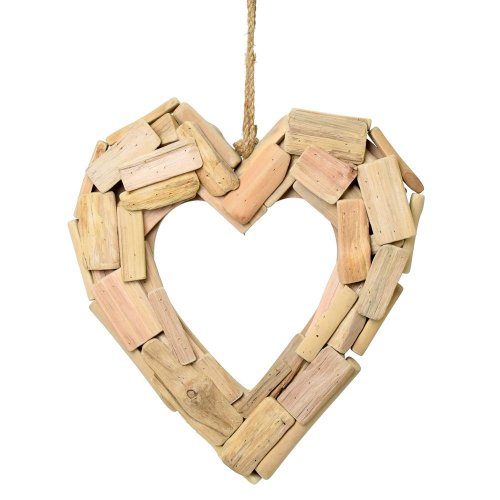 Záves srdce drevo natur 26x26x4cm