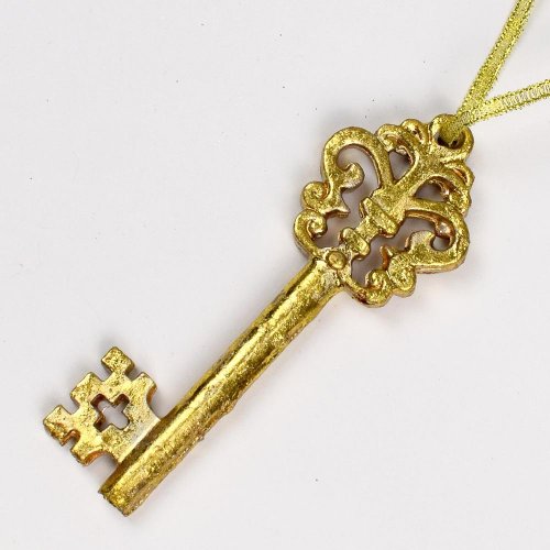 Záves kľúč polyresin zlatý 10,5cm