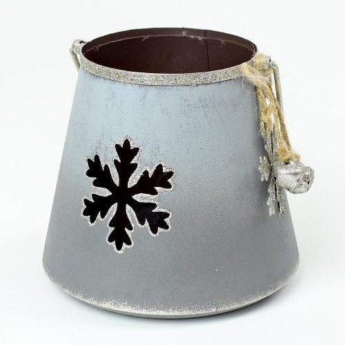 Lampáš výrez vločka kov šedý 11x12x12cm - Umelé kvety