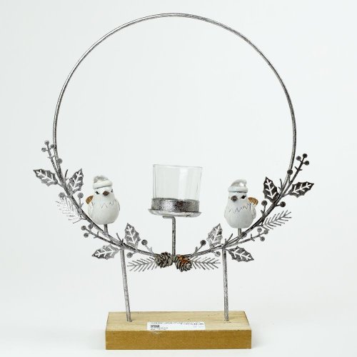 Svietnik kruh na podstavci kov strieb 35x29x7,5cm