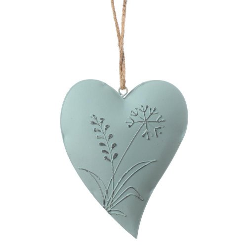 Záves srdce kvet. motív zelený plech 14*11*2cm