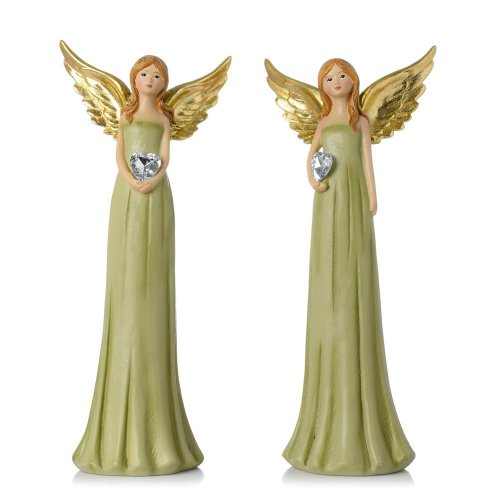 Anjel srdce diamant zel/zla mix/2 poly 12*7,5*29cm