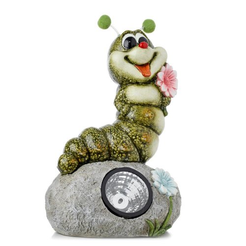 Húsenica zelená s ruž kvetom na kameni led poly 26*18,2*44,5cm - Veľkonočné ozdoby