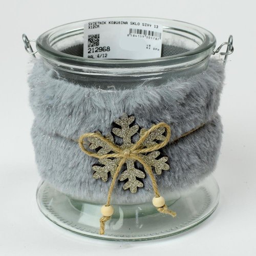 Svietnik kožušina sklo sivý 13x12cm
