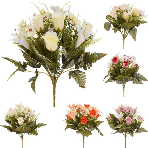 Kytica ľalia, ruža drob. kvety, zeleň 6f