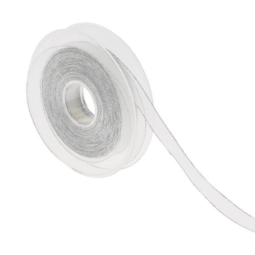 Stuha biela strieborný lem 1,5cm/20m 3348p 40