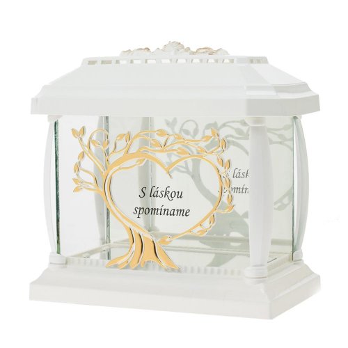 Lampion panteon srdce biely /s láskou spomíname/