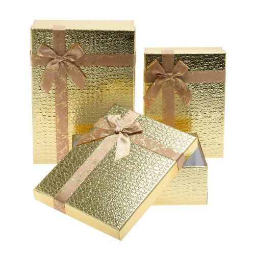 Darčeková krabička obdĺžnik mašľa s/3 23x17x6,5-29x21x9,5cm zlatá