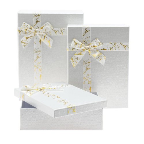 Darčeková krabička obdĺžnik mašľa s/3 23x17x6,5-29x21x9,5cm biela