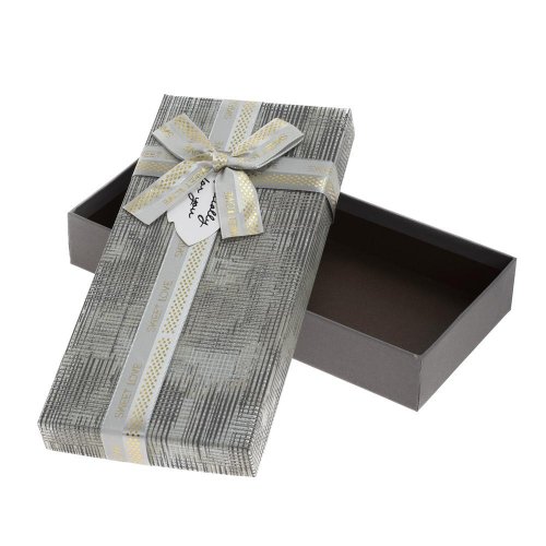 Darčeková krabička obdĺžnik mašľa 24,5x11,5x4cm strieborná