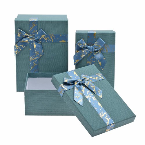 Darčeková krabička obdĺžnik mašľa s/3 19x12x6,5-23x16x9,5cm tyrkys