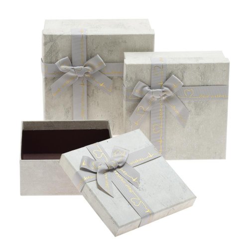 Darčeková krabička štvorec mašľa s/3 15,5x6,5-19,5x19,5cm tyrkys