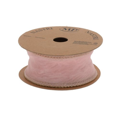 Stuha tyl ružová/zlatý lem 4cm/10m 4979g 57