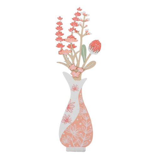 Váza s kvetmi drevo 9,5x4x29cm ružová - Veľkonočné ozdoby