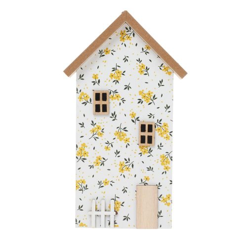 Dom vzor kvety drevo 12,5x3x22,5cm biely