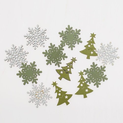 Drevené ozdoby bielo-zelené mix/3 s/12 3,5*0,3*3,5cm