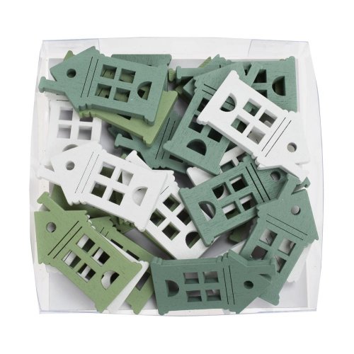 Drevené ozdoby domček bie/zel s/24 9*9*2cm