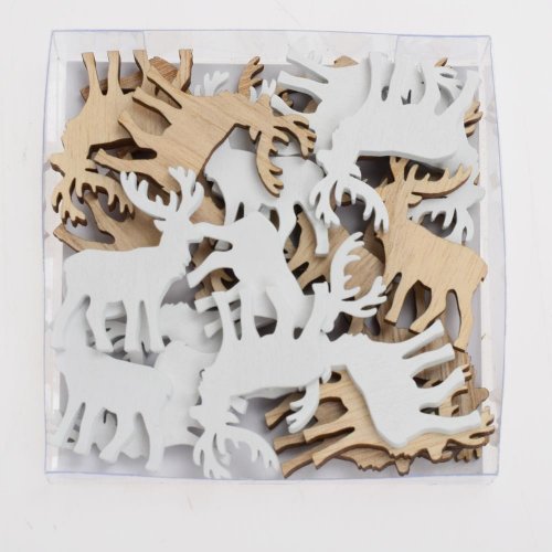 Drevené ozdoby jeleň bie/nat s/24 9*9*2cm