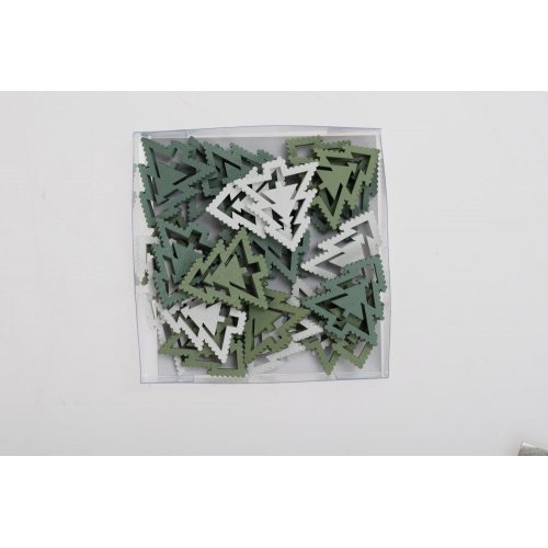 Drevené ozdoby stromček bie/zel s/24 9*9*2cm