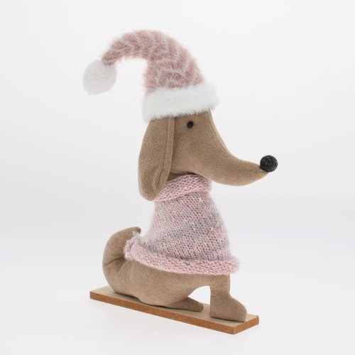 Pes hne/ružový textil 23,5*5*34cm