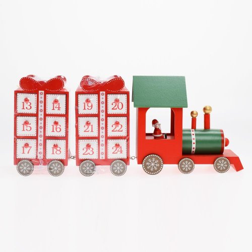 Adventný kalendár vláčik drevo čer/bie/zel 46*11,5*20cm