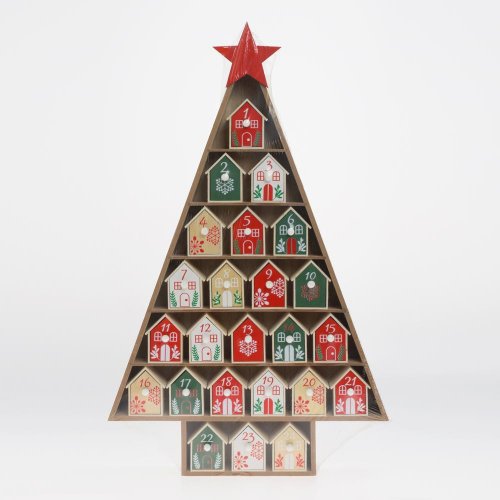 Adventný kalendár strom nat/čer/zel drevo 38,5*6*61cm