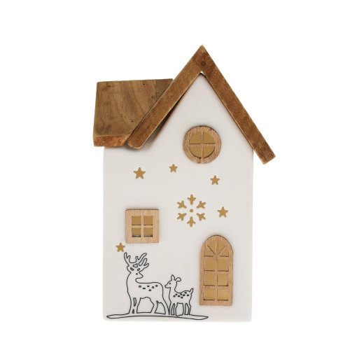 Domček bie/nat led porcel. 10,5*7,5*16,3cm