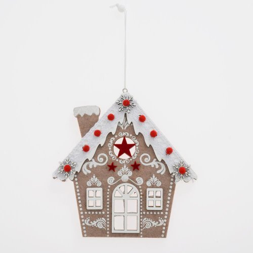 Záves perníková chalúpka hne/bie drevo 18*2*18cm - Vianočné dekorácie a ozdoby