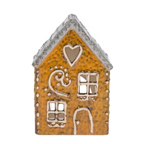 Domček siv/ora na sviečku porcel. 8,9*6,5*12,9cm