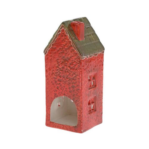 Domček čer/zel na sviečku porcel. 7*7*17cm - Vianočné dekorácie