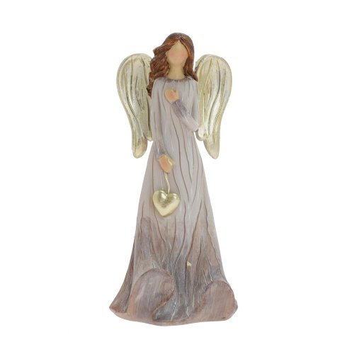 Anjel visiace srdce zla/siv poly 7*6*15,5cm - Vianočné dekorácie