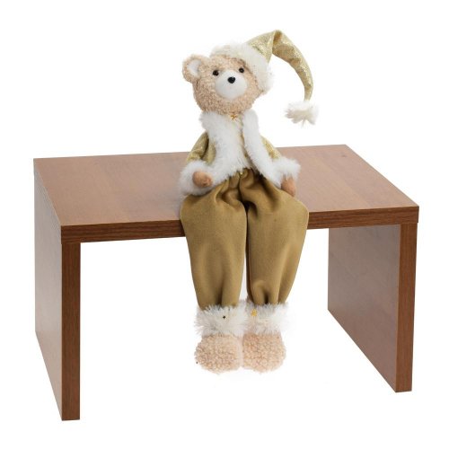 Medveď chlapec sediaci bie/šampaň textil 11*10*35cm