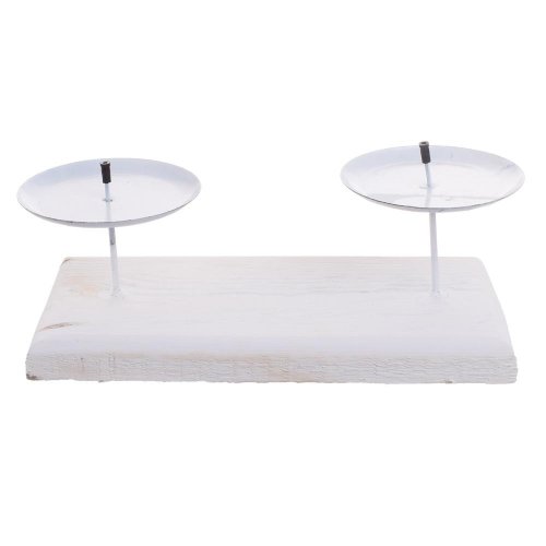 Svietnik obdĺžnik biely 2 sviečky drevo 20x11x7cm