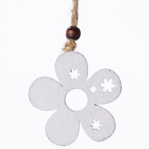 Záves kvietok biely drevo s/4