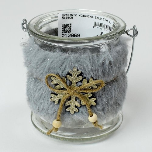 Svietnik kožušina sklo sivý 8,5x10cm