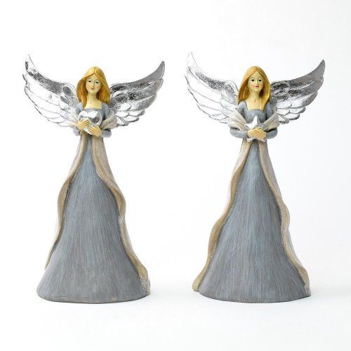 Anjel sivý strieb.krídla 16x9,5x28cm mix 2