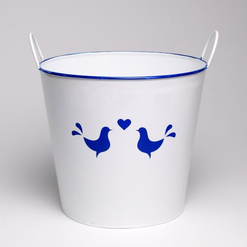 Obal vedro s ušami veľké kov modrotlač vtáky v:19x21cm super cena