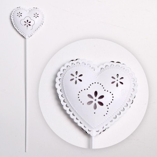 Zápich srdce kov 7x30cm biele
